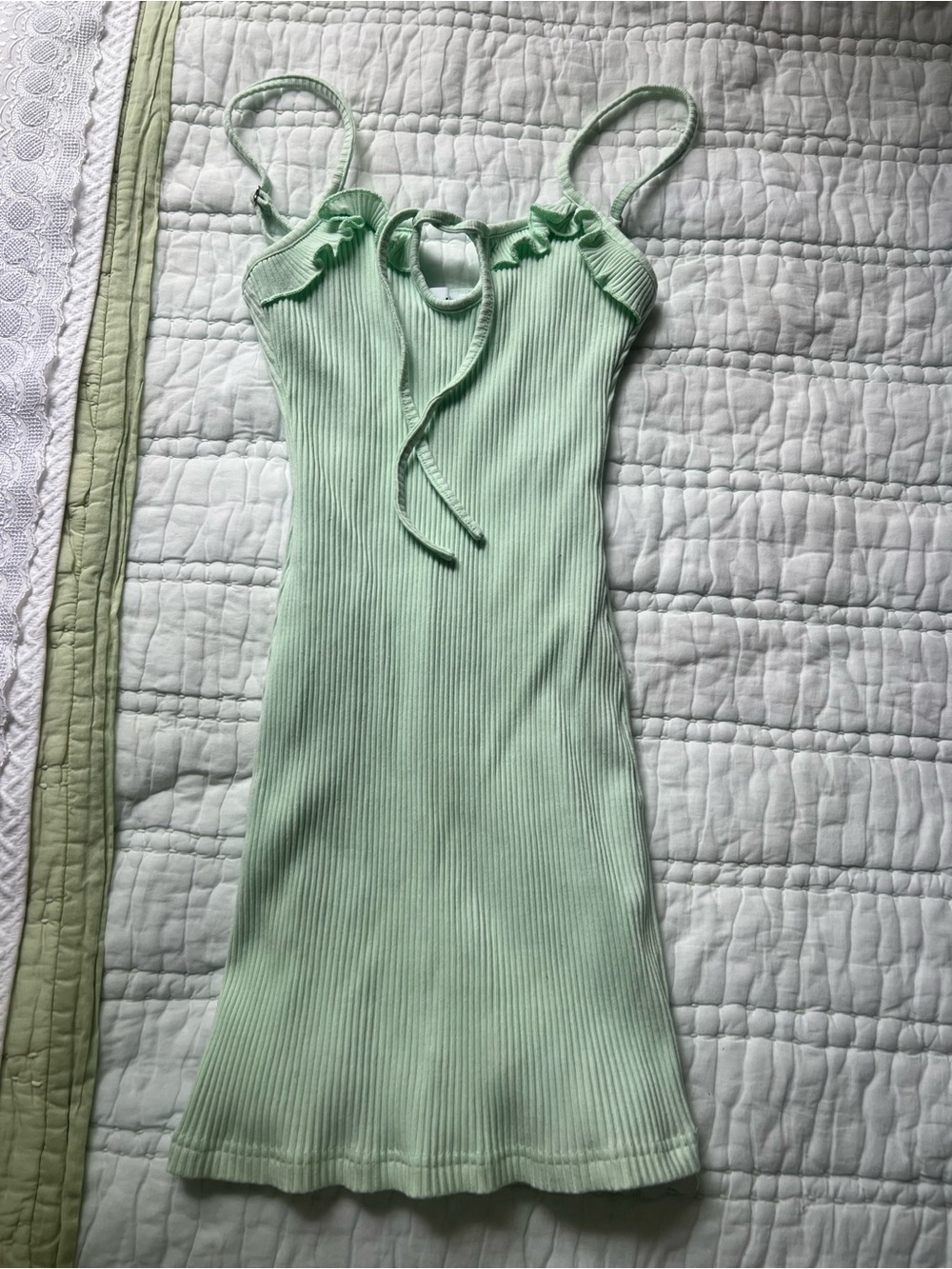 superdown Mint Green Ribbed Tie-Front Mini Dress